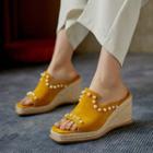 Faux Pearl Wedge Heel Slide Sandals