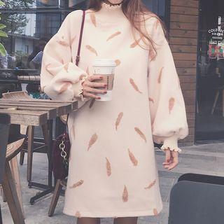 Feather Embroidered Mock-neck Pullover Dress