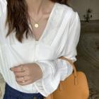 Bell-sleeve V-neck Lace Flower Trim Top White - One Size