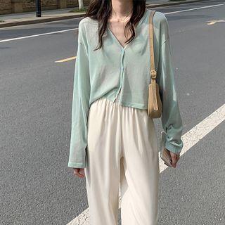 Round-neck Plain Button-up Cardigan