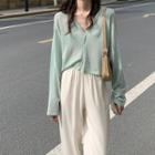 Round-neck Plain Button-up Cardigan