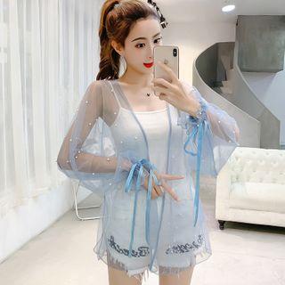 Faux Pearl Open Front Light Jacket