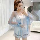 Faux Pearl Open Front Light Jacket