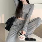 Long-sleeve Cropped Cardigan / Drawstring Wide-leg Pants