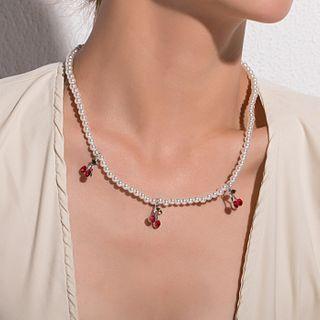 Alloy Faux Pearl Necklace Silver - One Size