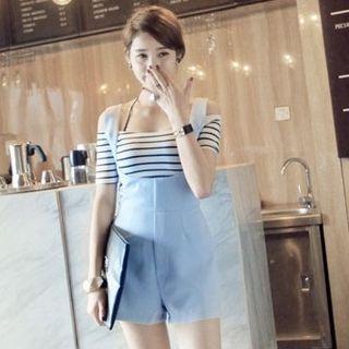 Set: Short-sleeve Striped Top + Playsuit
