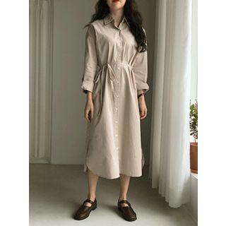Drop-shoulder Long Shirtdress With Sash