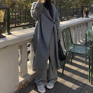 One-button Long Coat Gray - One Size