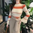 Striped Slim-fit Bell-sleeve Knit Top