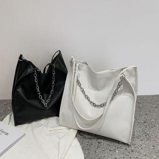 Faux-leather Chain-strap Tote Bag