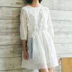 3/4-sleeve Frill-trim A-line Dress White - One Size