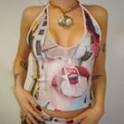 Lips Print Cropped Halter Top