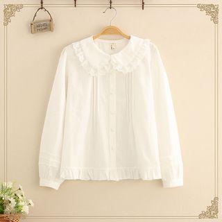 Long Sleeve Lace Trim Collar Shirt