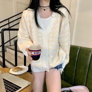 Long-sleeve  V-neck Printed Knit Cardigan