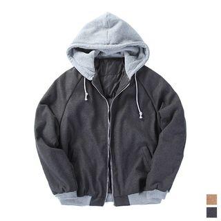 Contrast-hood Wool Blend Jacket