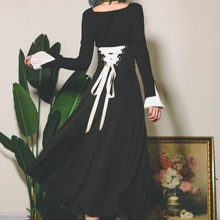 High Waist Lace-up Midi A-line Skirt
