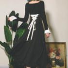 High Waist Lace-up Midi A-line Skirt
