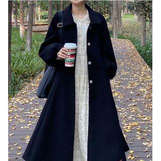 Bell-sleeve Lace Midi A-line Dress / Single-breasted Coat