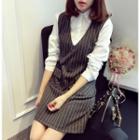 Long-sleeve Mock Two Piece Striped Dress