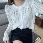 Plain Open-knit Loose-fit Cardigan