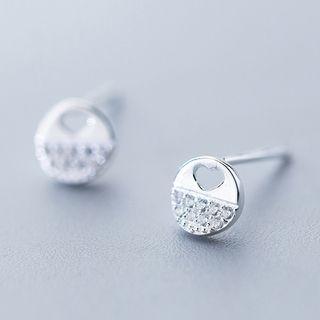 925 Sterling Silver Rhinestone Disc Earring S925 Silver - 1 Pair - Silver - One Size