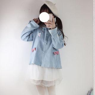 Bow Detail Embroidered Denim Jacket
