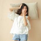 Elbow-sleeve Cold Shoulder Lace Trim Top