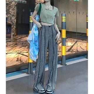 Gingham High Waist Wide Leg Pants