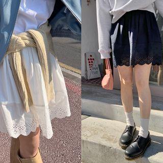 Eyelet-lace Gathered Miniskirt