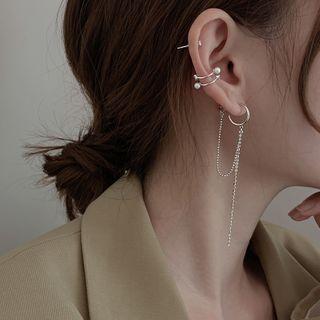 925 Sterling Silver Rhinestone / Chain Earring / Cuff Earring
