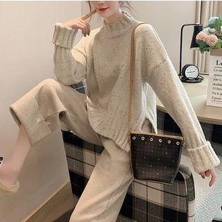 Side-slit Mock-neck Sweater