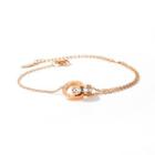 Fashion Simple Plated Rose Gold Roman Numerals Double Round Cubic Zirconia 316l Stainless Steel Bracelet Rose Gold - One Size