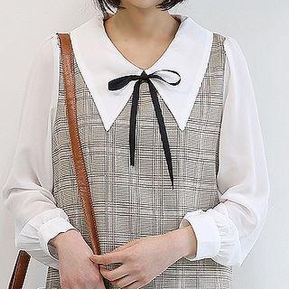 Chelsea-collar Puff-sleeve Plaid Shift Dress