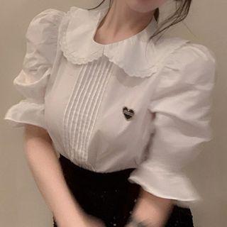 Short-sleeve Lace Trim Blouse / Sequin Skirt