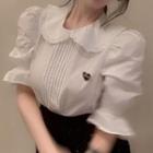 Short-sleeve Lace Trim Blouse / Sequin Skirt