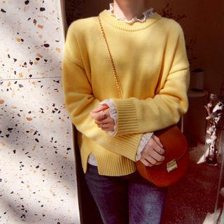 Wool Blend Slit-front Knit Top