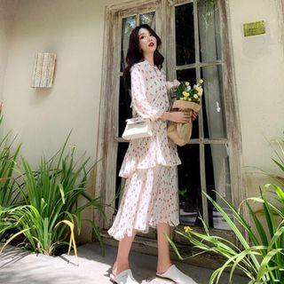 Double Layer Ruffle Trim Pleated Dress As Shown In Figure - One Size