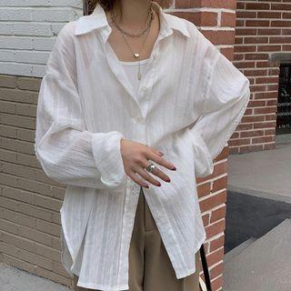 Striped Sheer Shirt White - One Size