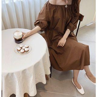 Off-shoulder Slit-front Midi Dress