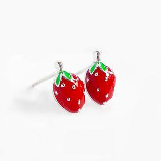 925 Sterling Silver Strawberry Earring Strawberry - Red - One Size