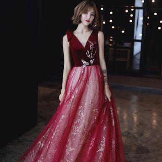 Sleeveless Sequin Embellished A-line Gown