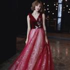 Sleeveless Sequin Embellished A-line Gown