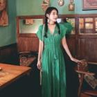 Set: Short-sleeve Embroidered Lace Trim Midi Smock Dress + Camisole
