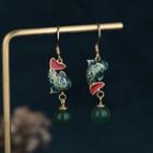 Carp Fish Faux Gemstone Dangle Earring Cp27 - 1 Pair - Red & Green & Cyan & Gold - One Size