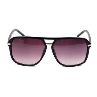 Double Bridge Rectangular Sunglasses Gray Lens - Shiny Black - One Size