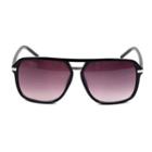 Double Bridge Rectangular Sunglasses Gray Lens - Shiny Black - One Size