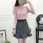 Plaid Ruffle-hem A-line Skirt