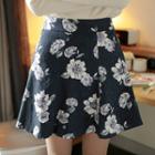 Band-waist Floral A-line Flare Skirt