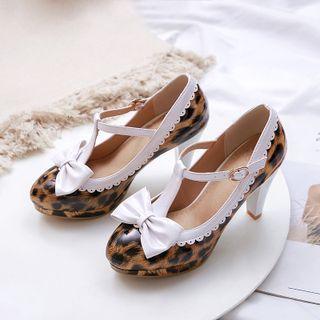 Bow T-bar Chunky Heel Pumps