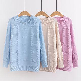 Bow-accent Cable Knit Sweater